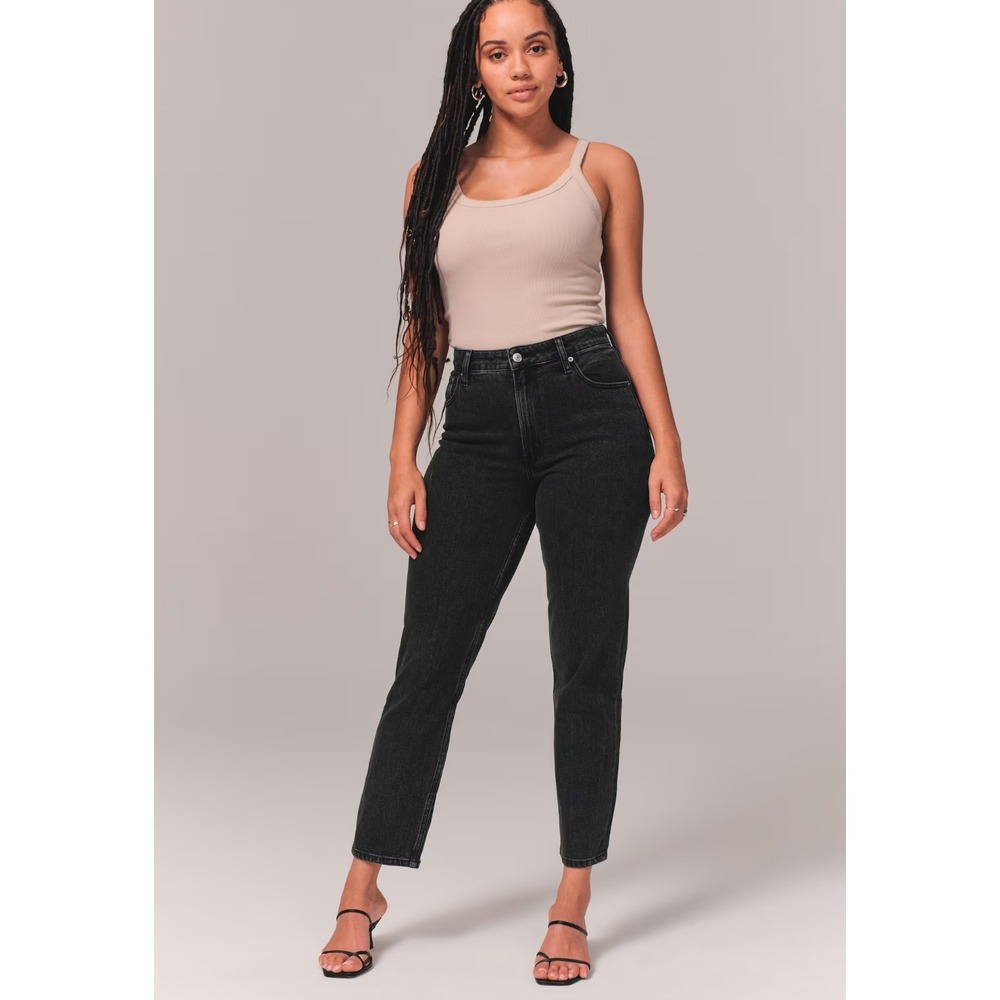 Abercrombie &‎ Fitch The Mom High Rise Jean Curve Love Black Denim Size 26/2